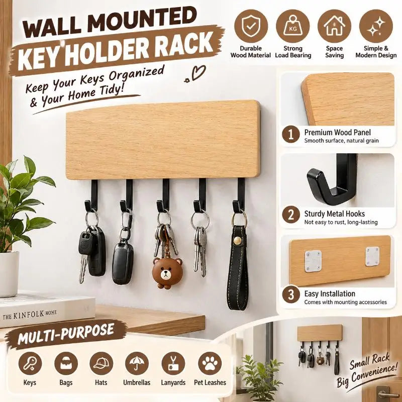 Wall-Mounted Key and Mail Organizer — Space-Saving Entryway Storage Rack