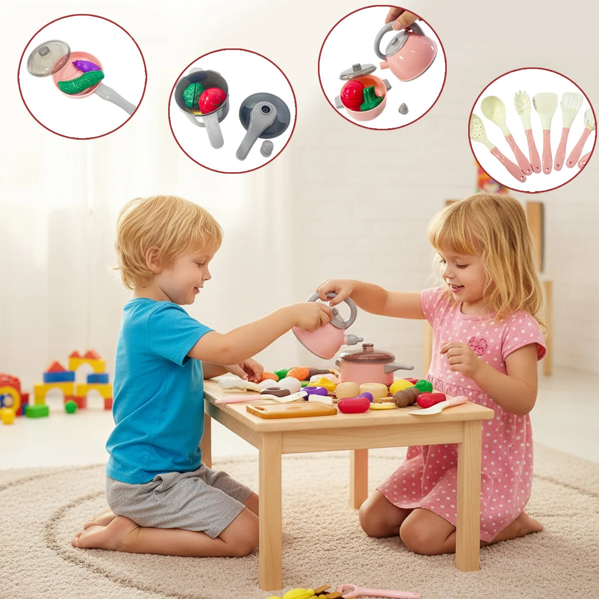Kids Kitchen Cooking Toy Set — Realistic Pretend Play Food & Utensils