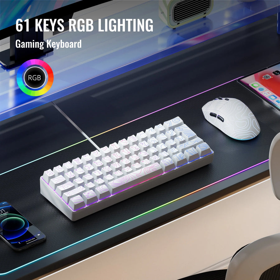 7KEYS 60% Compact Wired Keyboard — RGB Backlit Membrane Keys, White