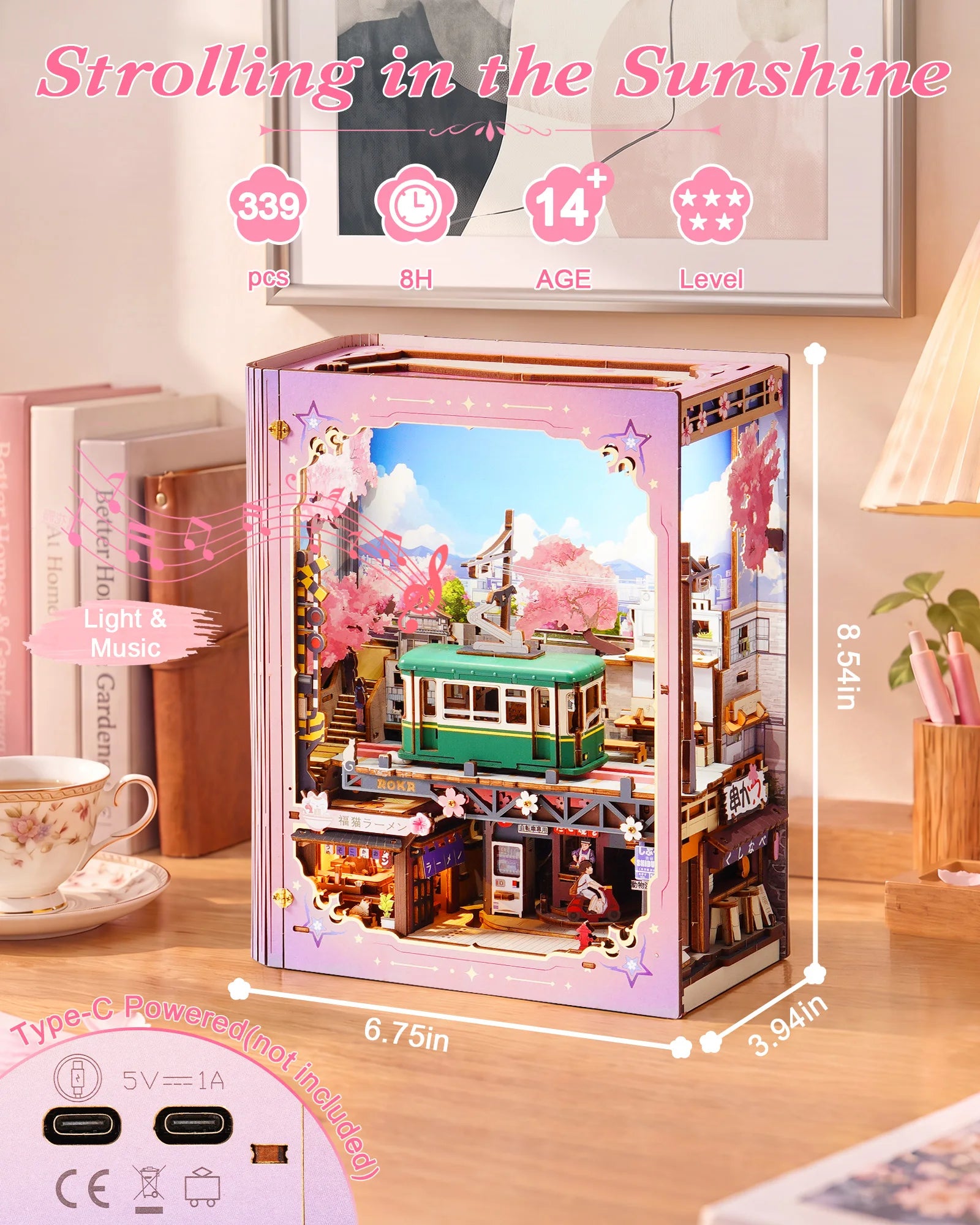 ROKR Wooden Book Nook Kit — Strolling in The Sunshine 3D Puzzle