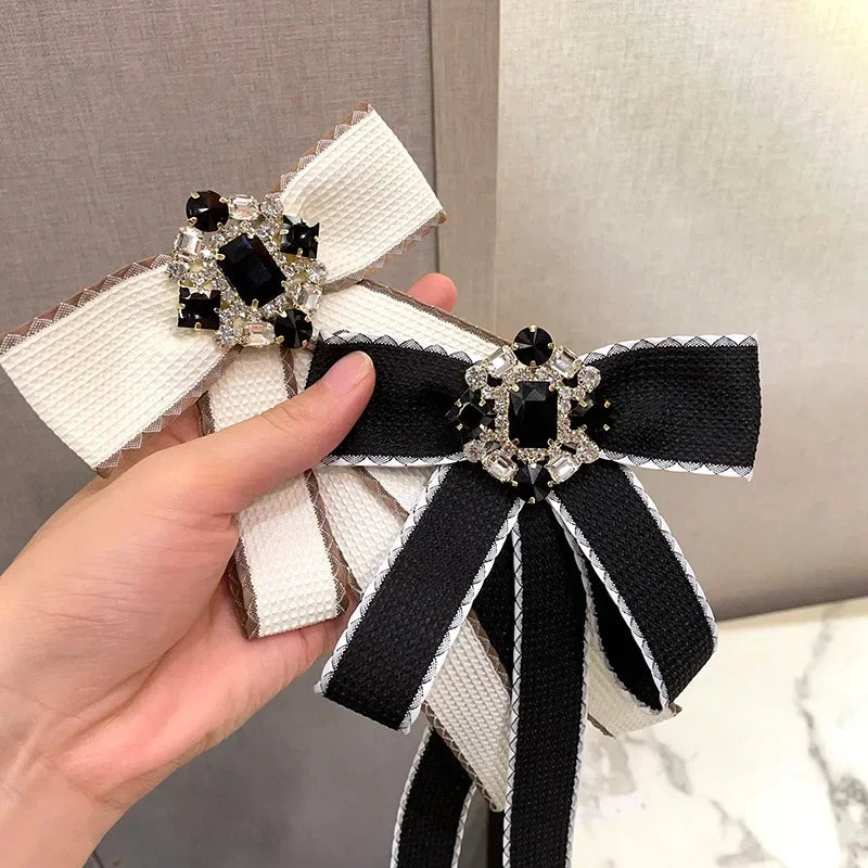 i-Remiel Rhinestone Bowknot Brooch — Elegant Fabric Bow Tie Pin for Women