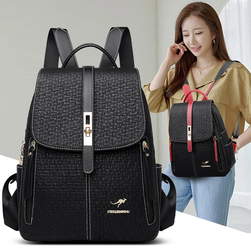 Biutefo Fashion Leather Backpack — Large Capacity Travel Rucksack for Women