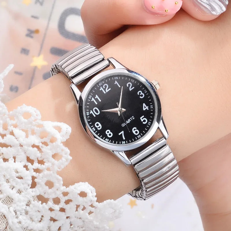 Fashion Couple Quartz Watches — Simple Arabic Dial with Elastic Band