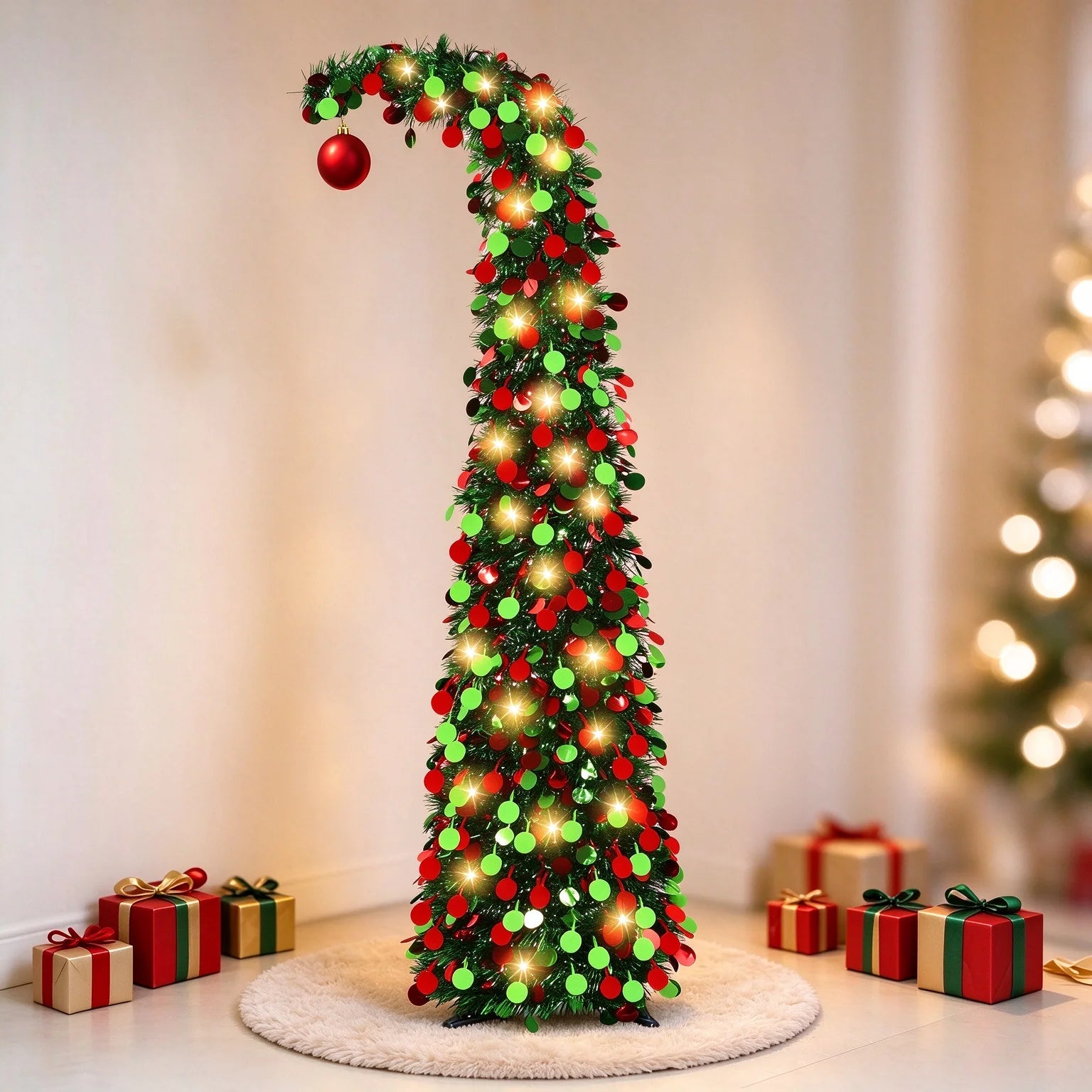 5ft Collapsible Pencil Christmas Tree — Sequined Pop Up Holiday Decor