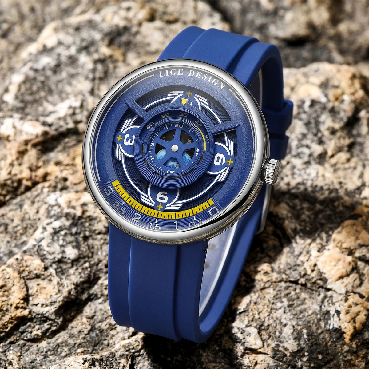 LIGE Sporty Men's Quartz Watch — Blue Planet Dial with Luminous Hands