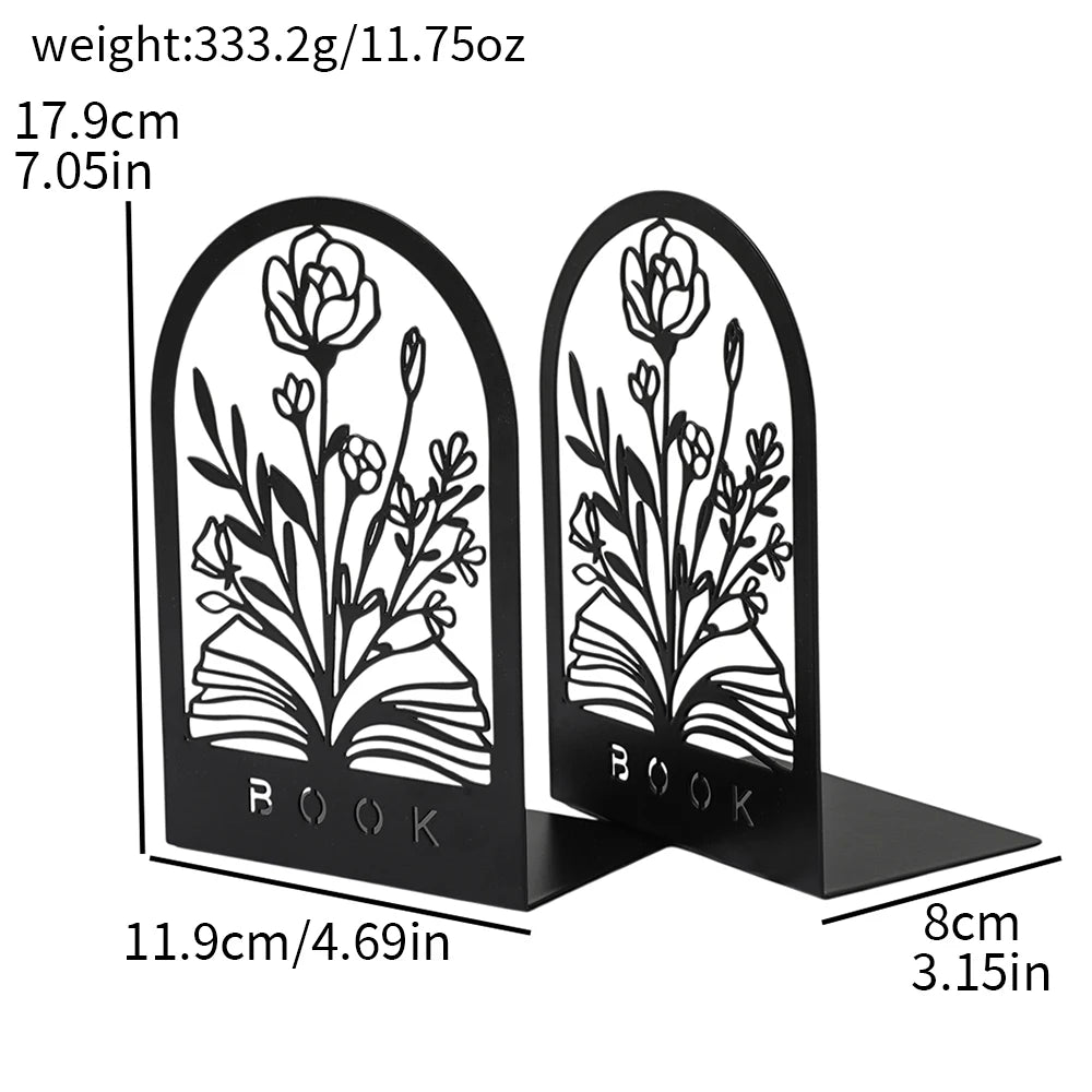 Metal Decorative Bookends — Heavy Duty Shelf Stoppers for Office and Home