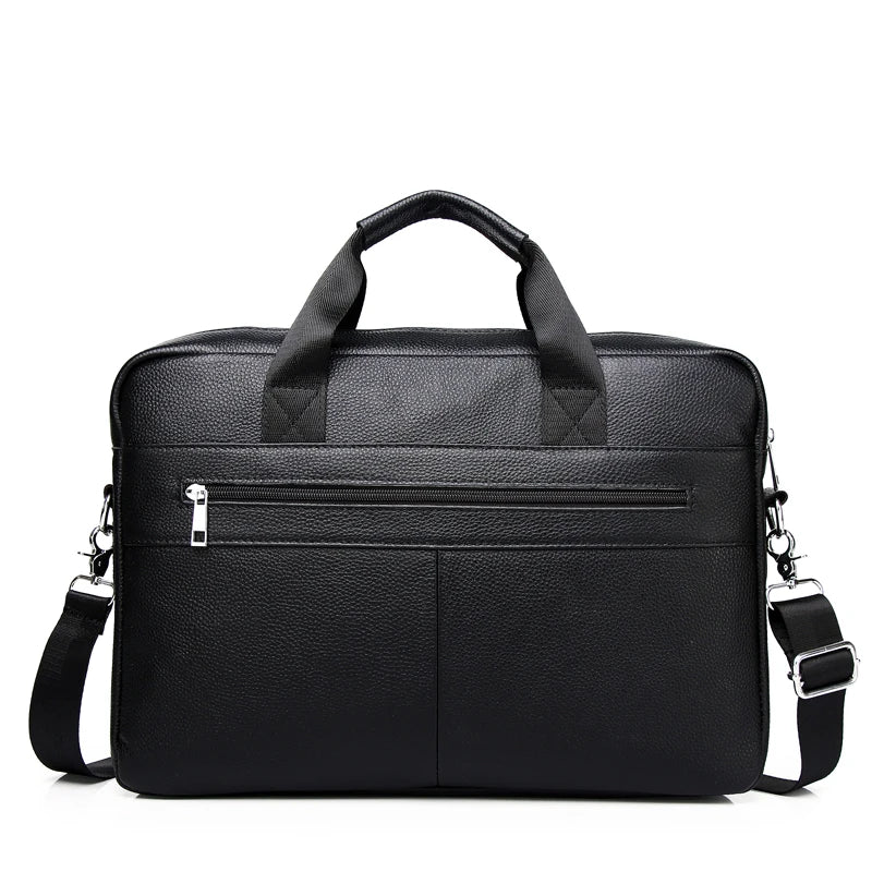 Genuine Cow Leather Men's Briefcase — Professional 15.6 Inch Laptop Bag