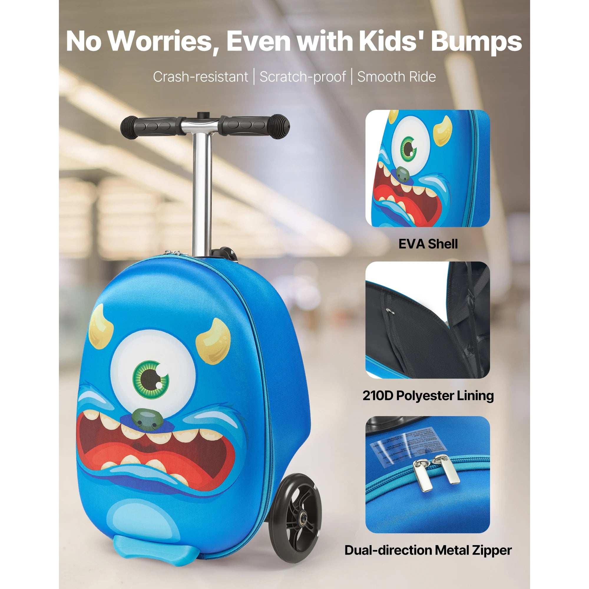 SucceBuy Kids Ride-On Luggage — 20L Scooter Suitcase with Flash Wheels