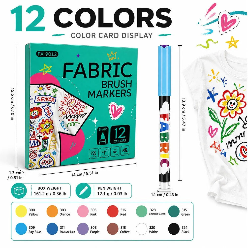 Permanent Fabric Marker Pens — Vibrant Liquid Ink Textile Art Set
