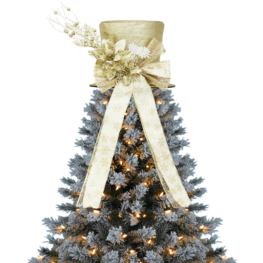 EliteZ Glitter Christmas Tree Topper Bow — Decorative Spruce Branch Accent