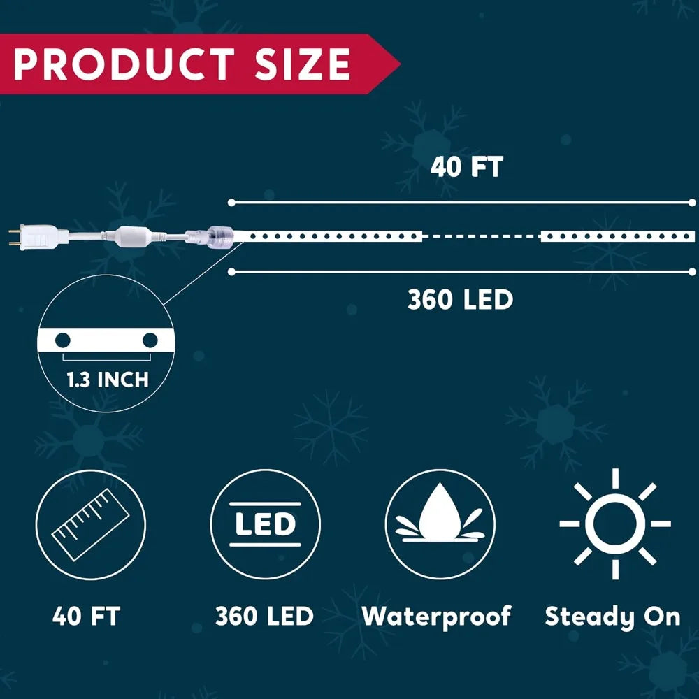 Joyfy LED Candy Cane Rope Lights — 40FT Waterproof Outdoor Holiday Decor