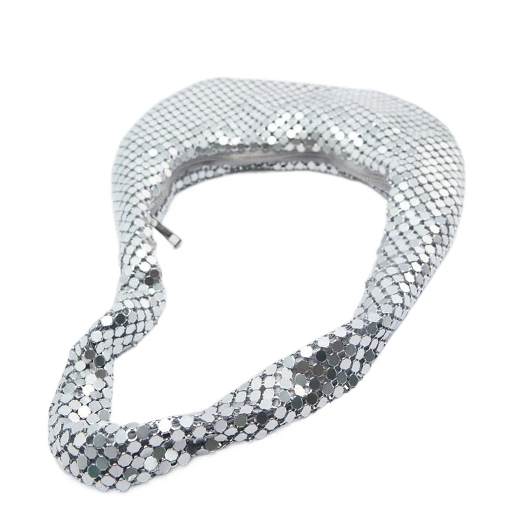 Shining Sequined Evening Clutch — Elegant Mesh Shoulder Bag for Weddings
