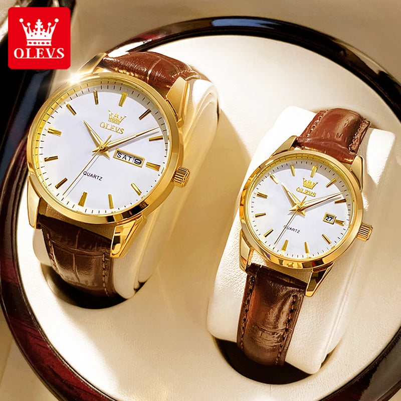 OLEVS 6898 Couple Watches — Luxury Quartz Wristwatch Set with Calendar
