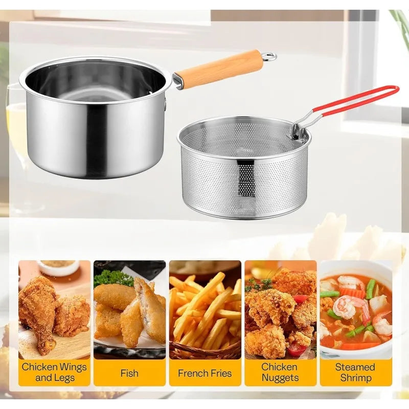 Stainless Steel Deep Fryer Pot — Compact Stove Top Frying Set with Lid