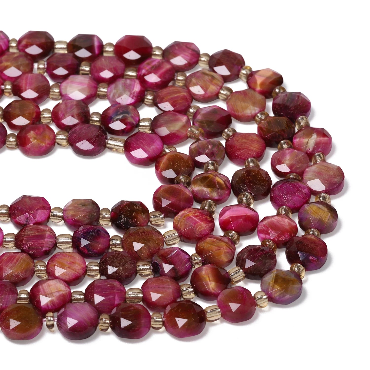 Natural Tiger Eye Stone Beads — Faceted Coin Shape for Jewelry Making