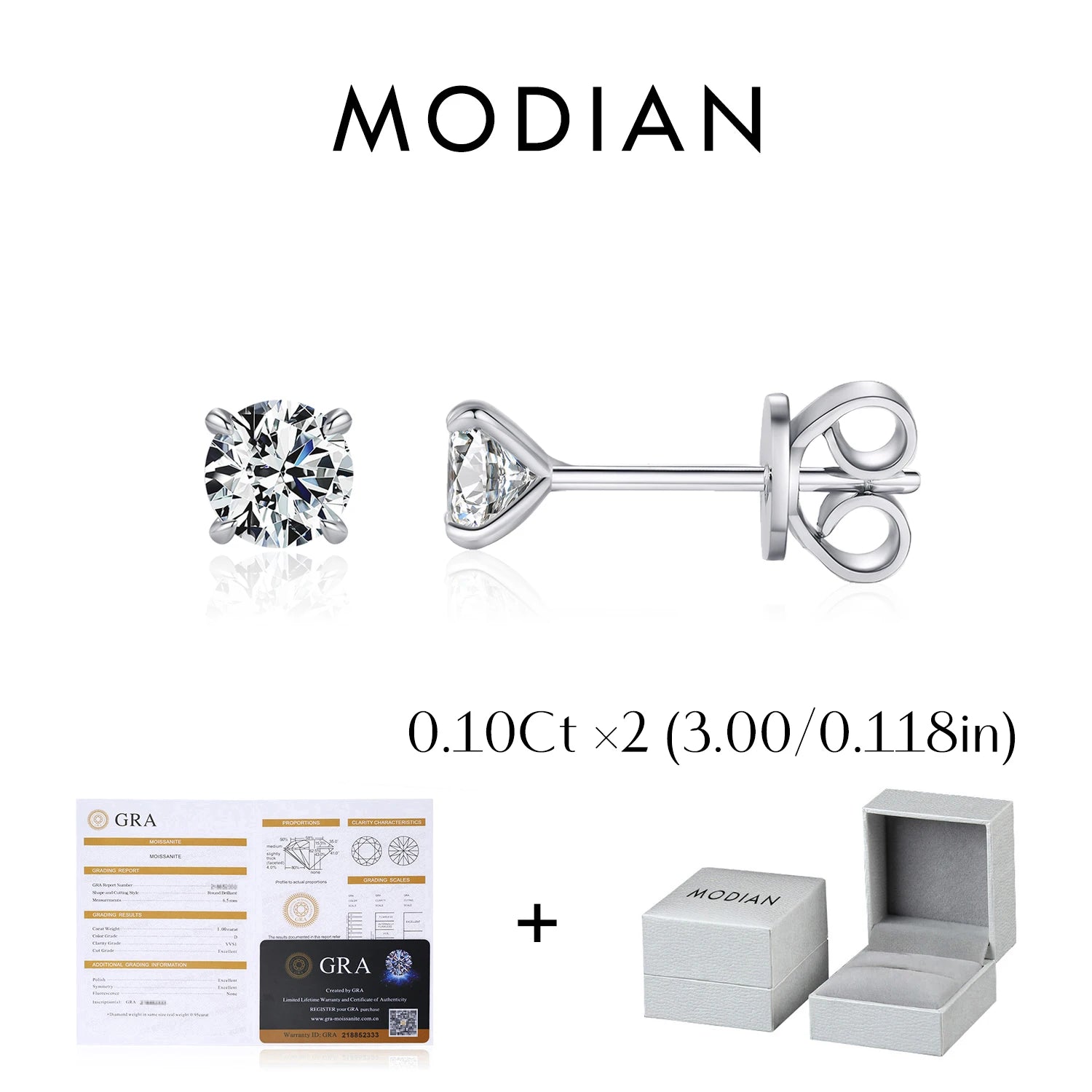 MODIAN Moissanite Stud Earrings — Sparkling 925 Sterling Silver Jewelry