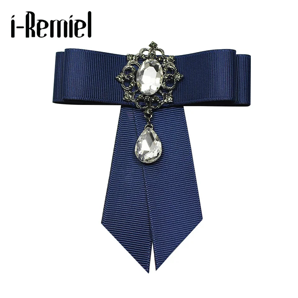 i-Remiel Ribbon Bow Brooch — Elegant Crystal Flower Pin for Women
