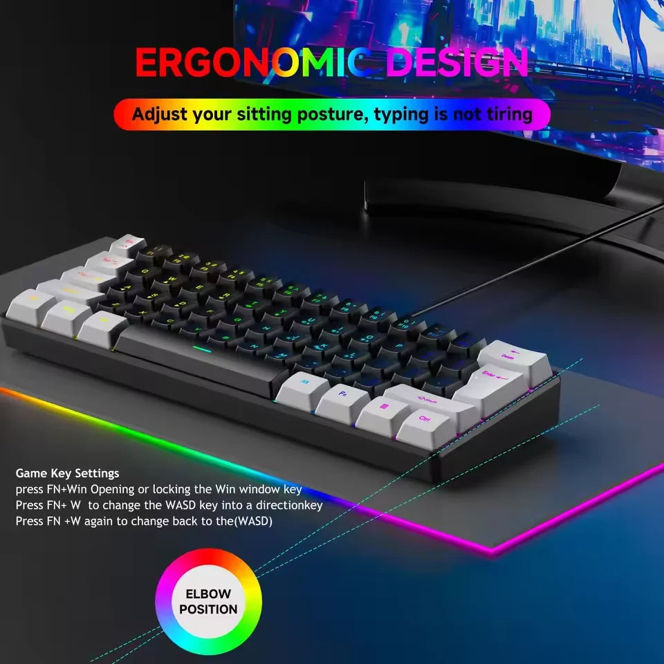 OBAME 61-Key Mechanical Mini Keyboard — Compact Wired RGB Gaming Keyboard