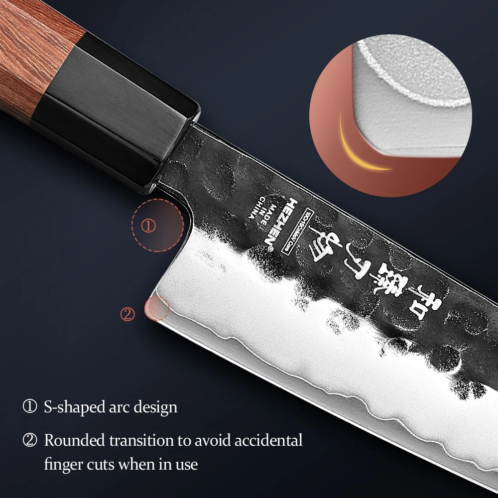 HEZHEN Bunka Knife — 5.8 Inch Professional Chef Knife with Red Wood Handle
