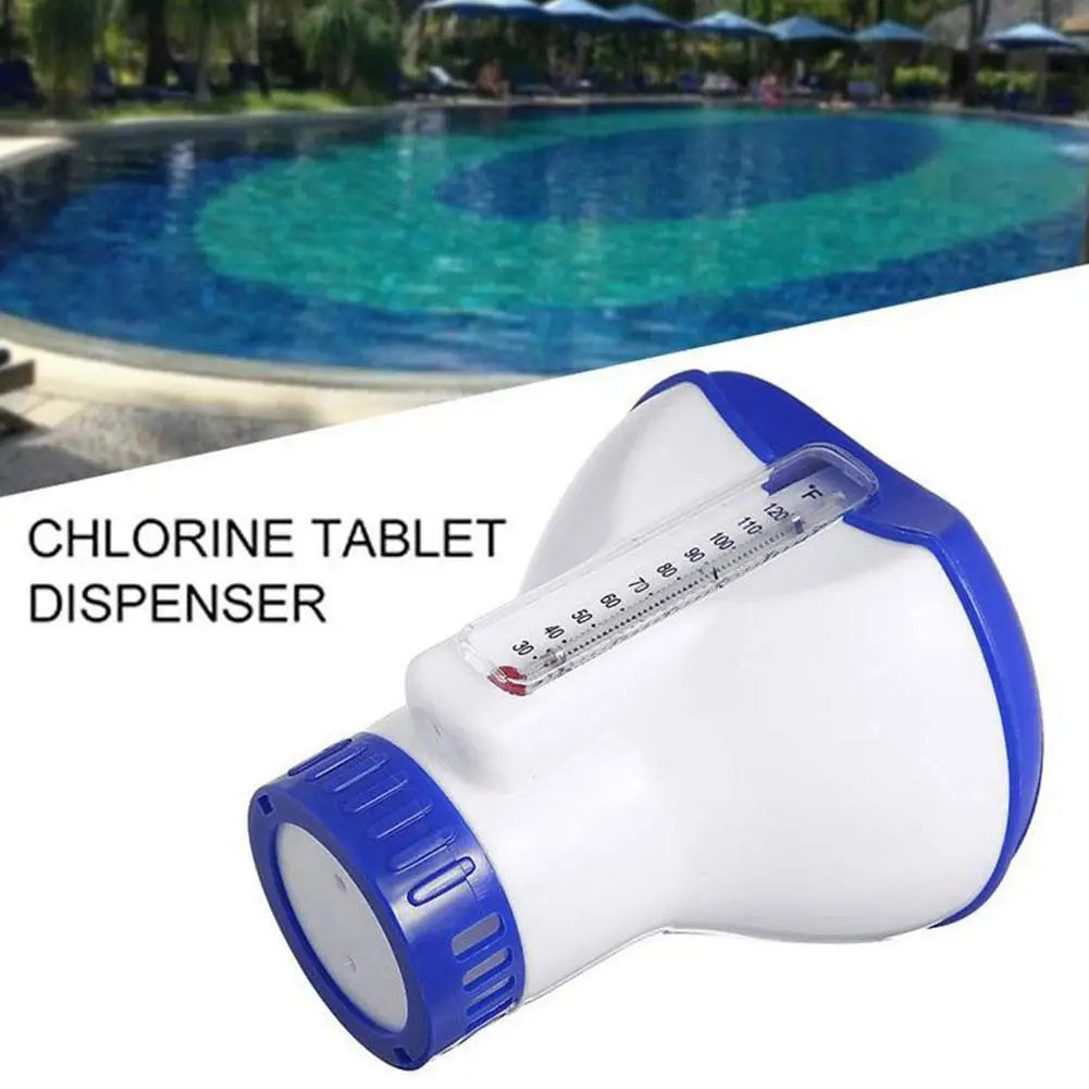Floating Pool Chlorine Dispenser — Adjustable Flow with Built-in Thermometer