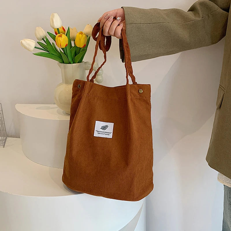 Yogodlns Corduroy Shoulder Bag — Large Capacity Casual Tote for Travel