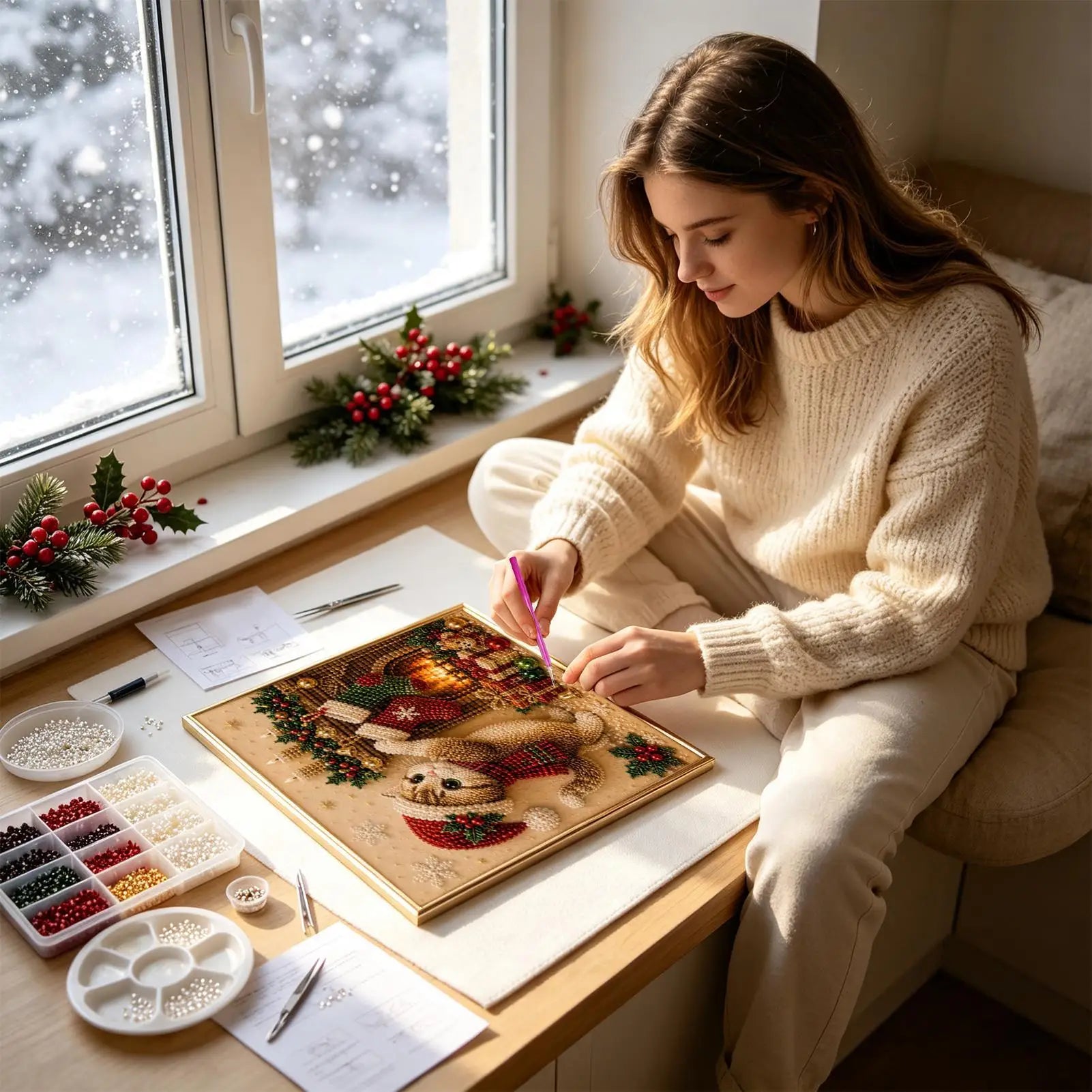 3D Pearl Art Kit — DIY Cat Craft Set for Festive Home Decor