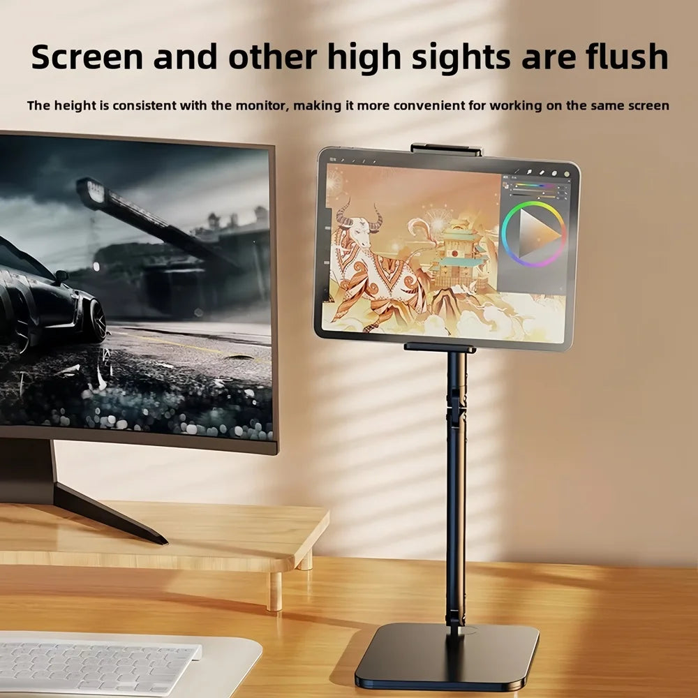 Adjustable Metal Monitor Stand — Portable Desktop Bracket for Tablets and Phones