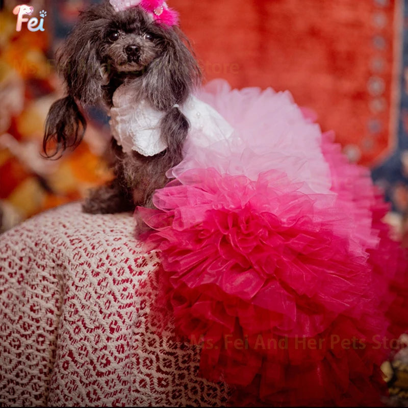 YTYIN Handmade Pet Wedding Dress — Gradient Tulle Gown for Dogs and Cats