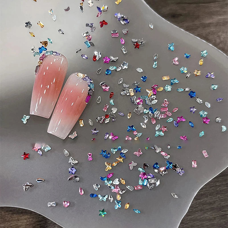 KQDSP Rhinestone Nail Charms — Multi-Shape Shiny Flat Back Gems