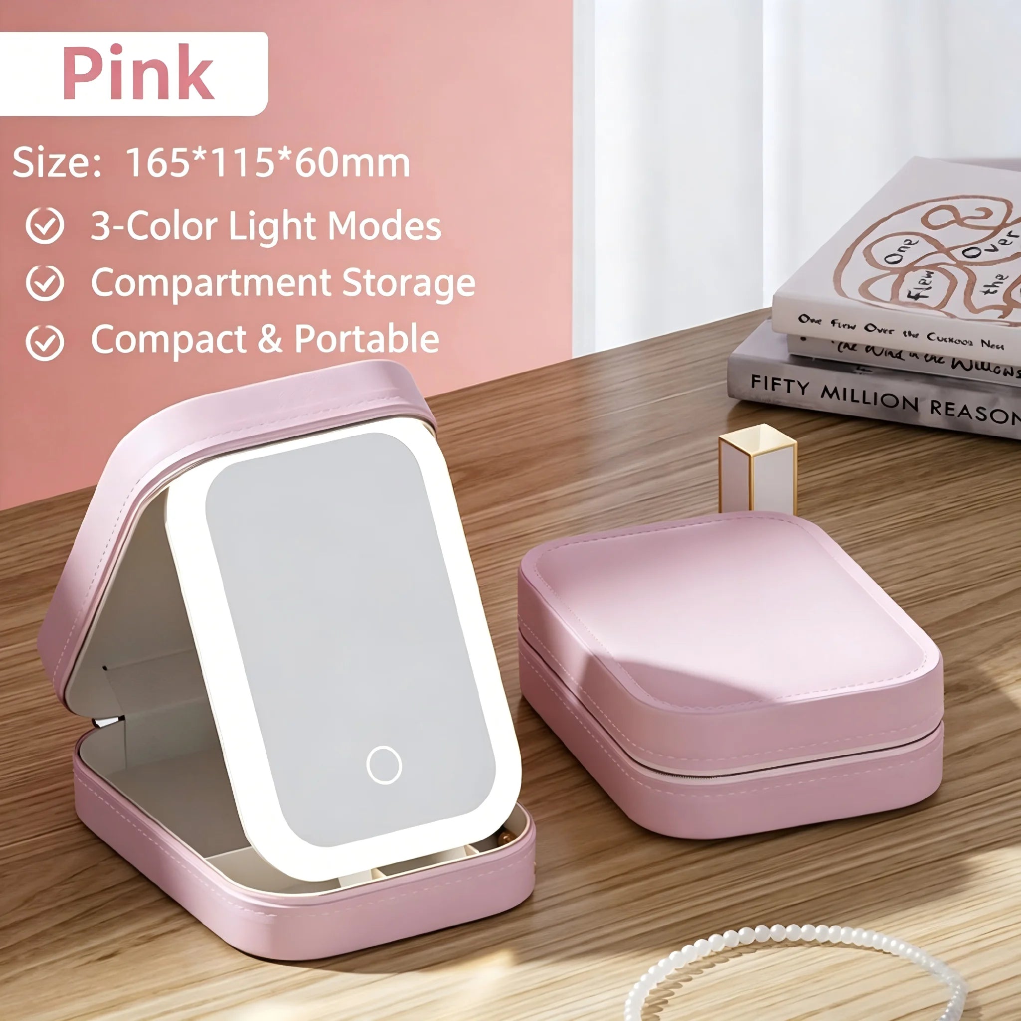 2-in-1 LED Makeup Mirror — Portable Jewelry Storage Box & Travel Light