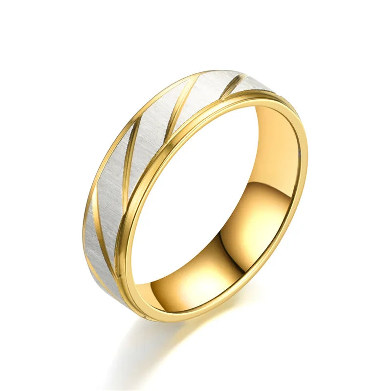 Classic Wave Pattern Couple Rings — Stainless Steel Promise Jewelry