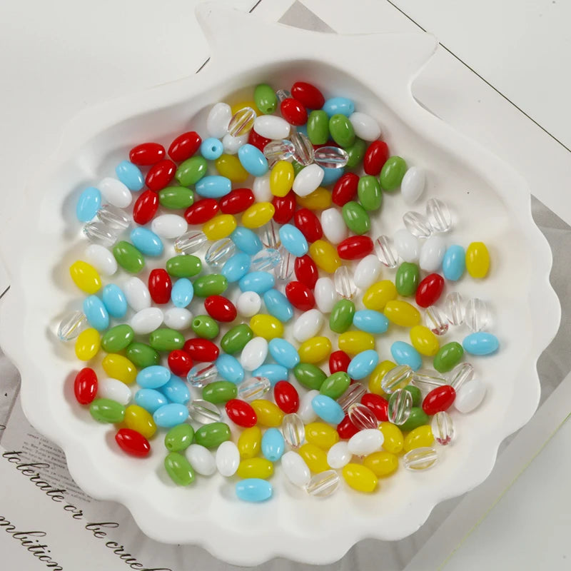 Oval Glass Rice Spacer Beads — Solid Color Jewelry Making Supplies