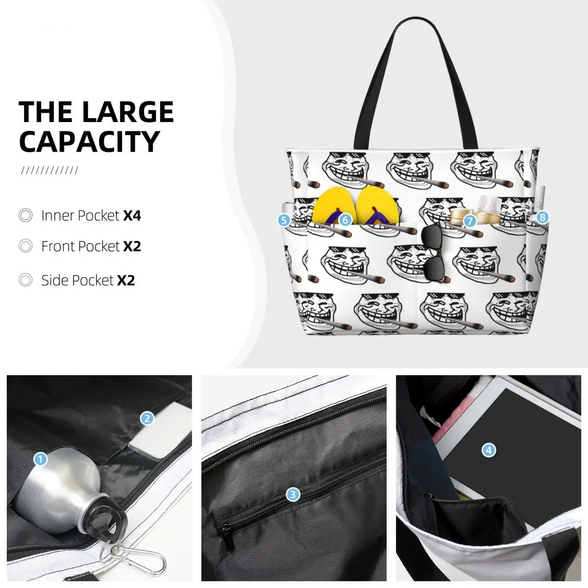 Funny Meme Graphic Tote Bag — Large Multi-Purpose Travel & Gym Bag