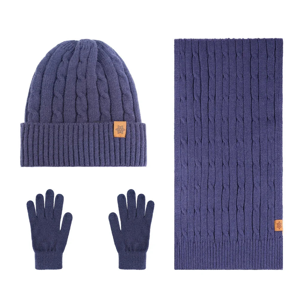 Winter Thermal Accessory Set — Knit Beanie, Scarf & Touchscreen Gloves