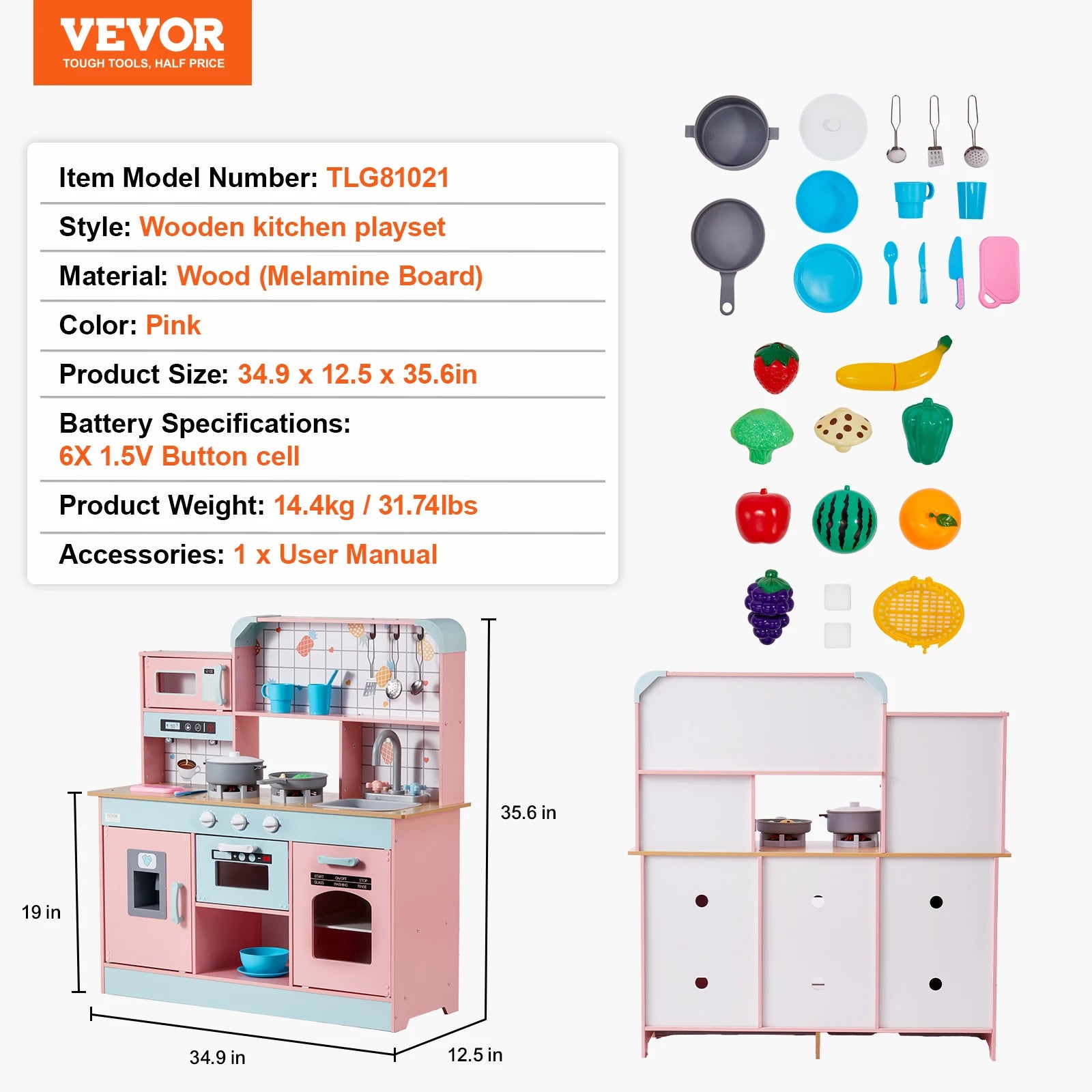 SucceBuy Wooden Kids Kitchen Playset — Chef Roleplay Toy with Lights & Sounds