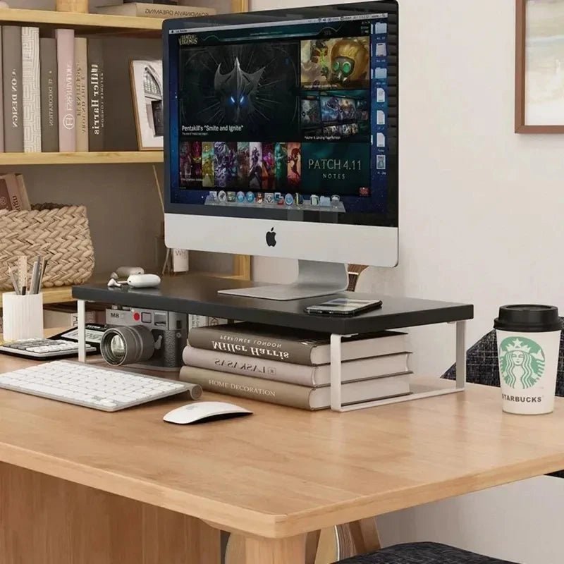 Wooden Monitor Stand Riser — Desktop Organizer with Storage Rack