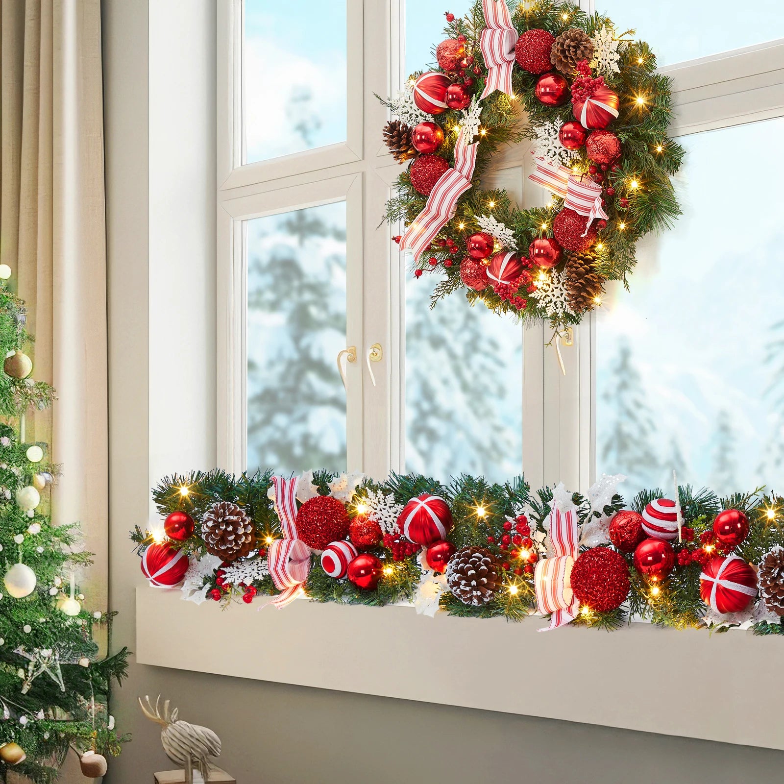 GAOMON 6ft Pre-Lit Christmas Garland — Festive LED Pine Greenery Decor