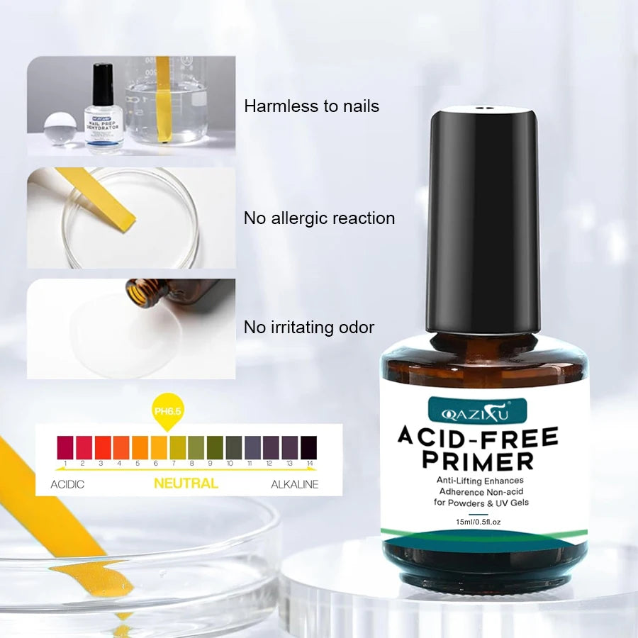 QAZIXU Nail Prep Dehydrator and Acid-Free Primer — Professional Manicure Base