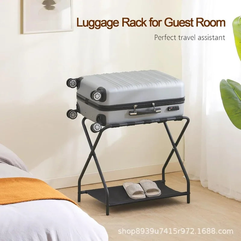 Foldable Metal Luggage Rack Set — Two-Piece Bedroom Storage Solution