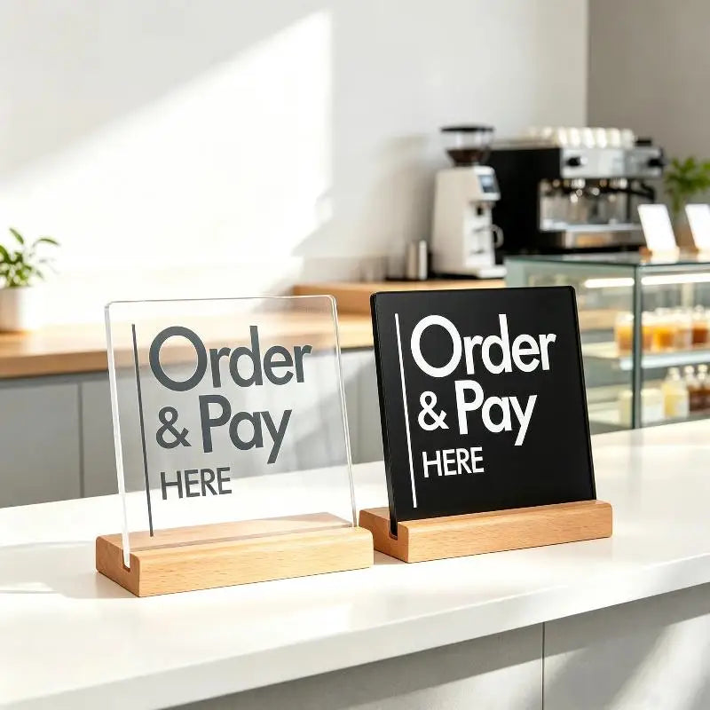 HUXUAN Acrylic Order Here Sign — Durable Countertop Display for Cafes