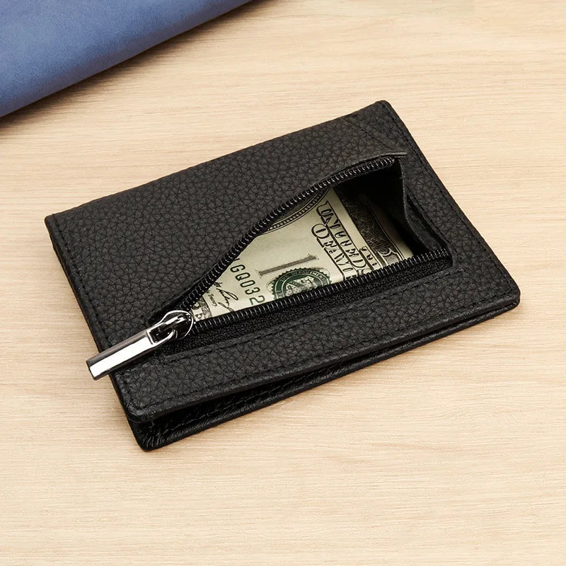 Okli-Rsoe Men's Genuine Leather Wallet — Slim Magnetic Money Clip & Coin Pocket