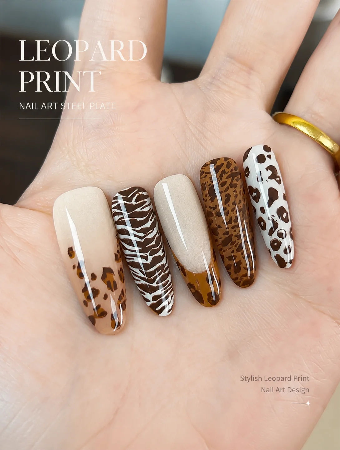 Leopard Print Nail Stamping Kit — DIY Pattern Template Set with Scraper