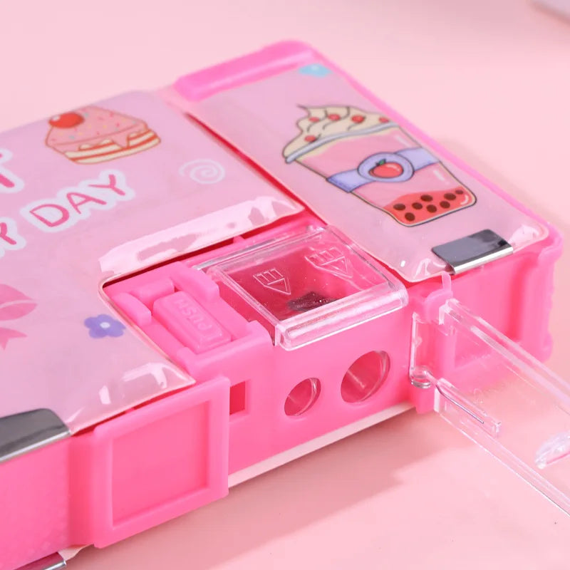 Multifunctional Cartoon Pencil Box — Double Sided Stationery Case with Sharpener