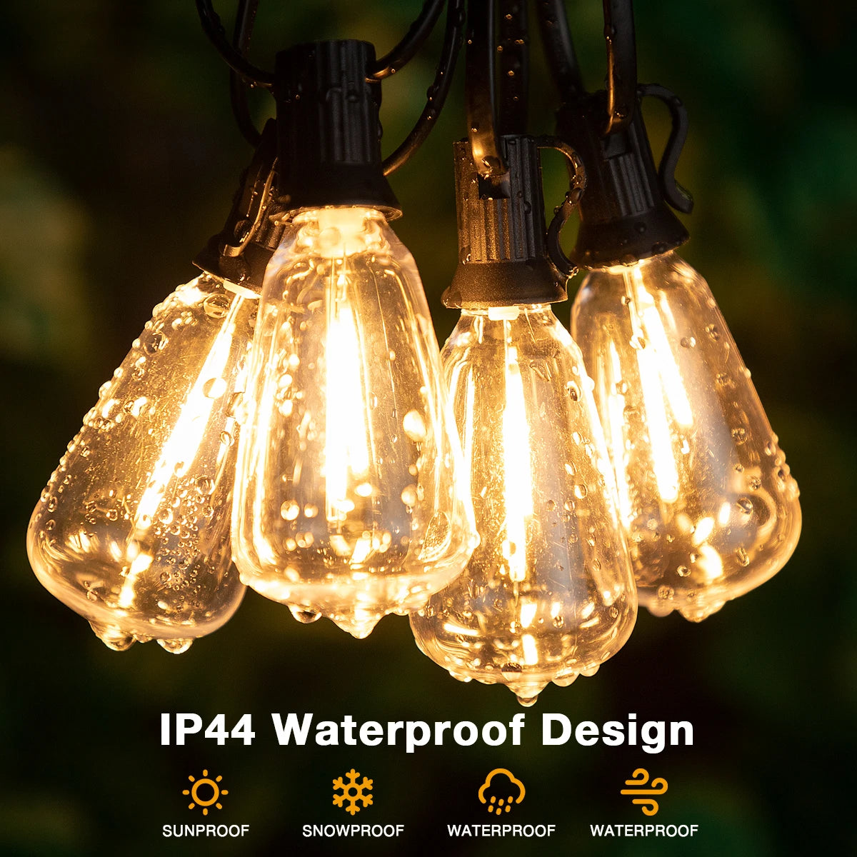Genixgreen ST38 Water Drop String Lights — Shatterproof Outdoor LED Garland