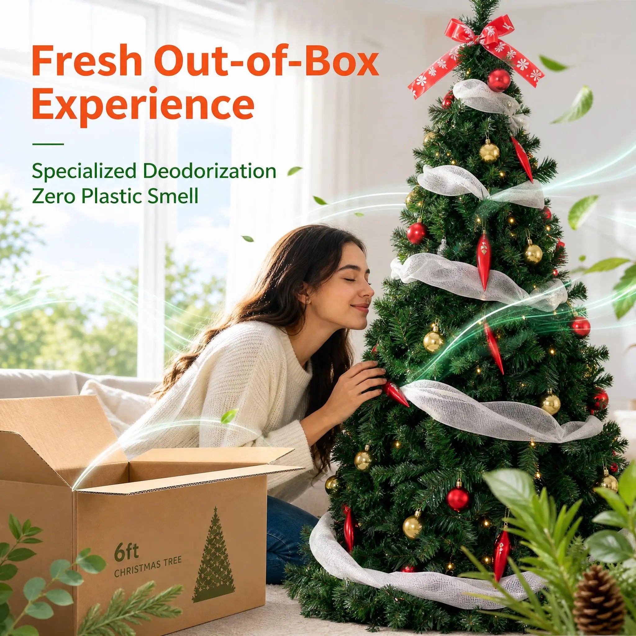 GAOMON 6ft Pop Up Christmas Tree — Pre-Lit Slim Pencil Design with Ornaments