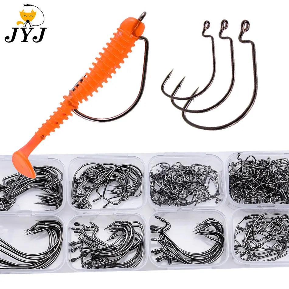 JYJ High Carbon Steel Offset Worm Hooks — Super Slide Fishhooks for Texas Rig