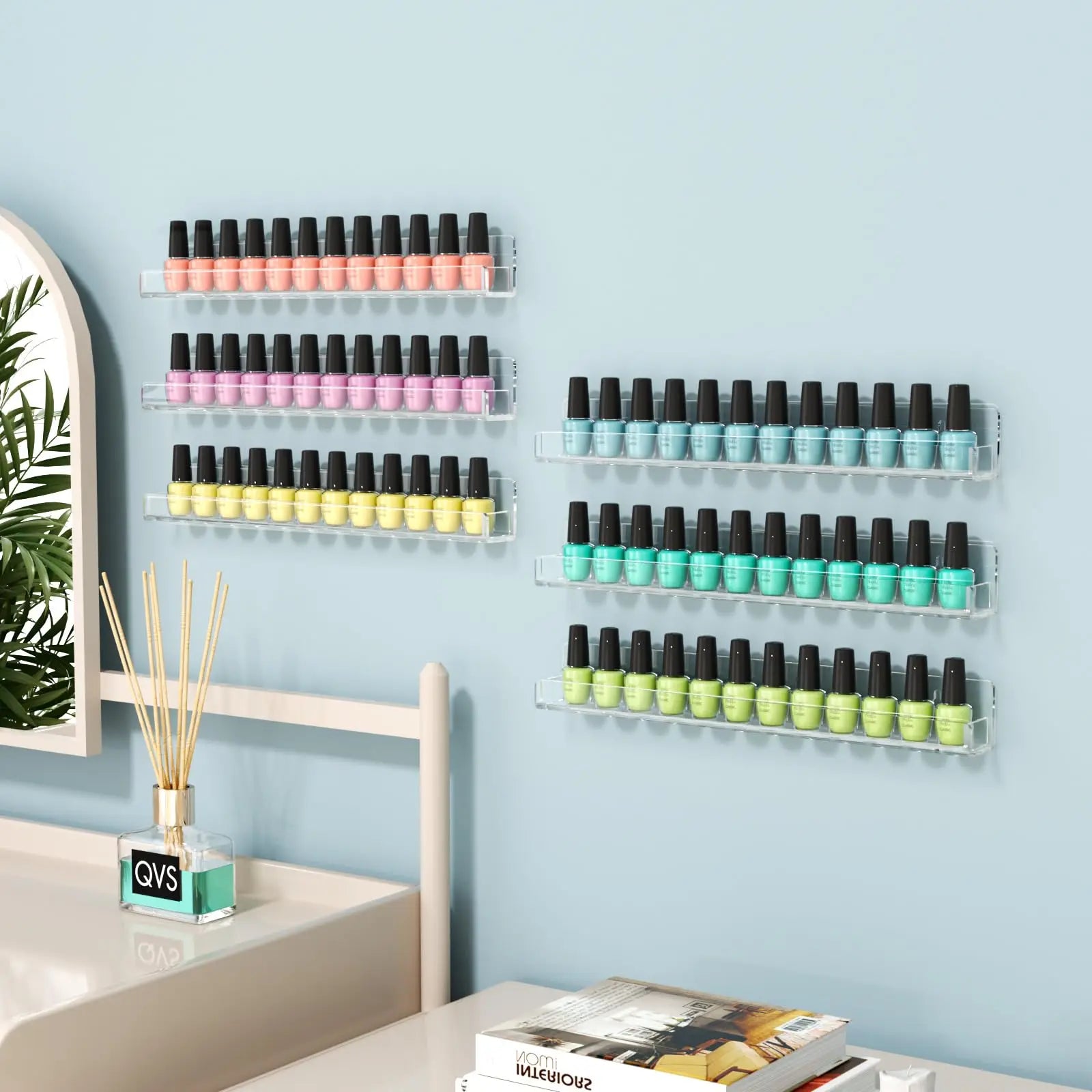 Clear Acrylic Nail Polish Wall Rack — Floating Display Shelves for Organization