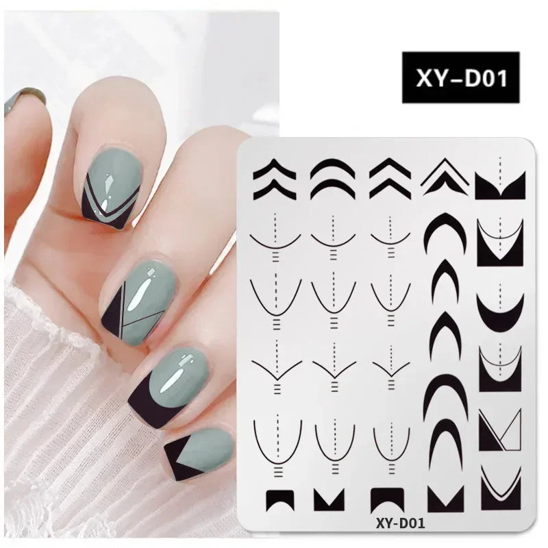 dawndesslo Nail Art Stamping Plate — Floral and Stripe Design Template