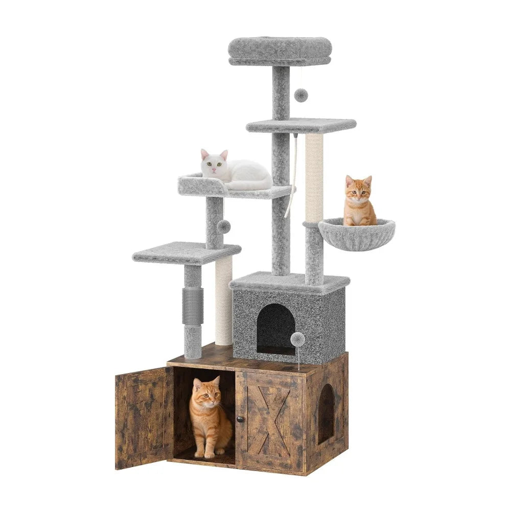 3-in-1 Modern Cat Tree — Hidden Litter Box & Activity Center