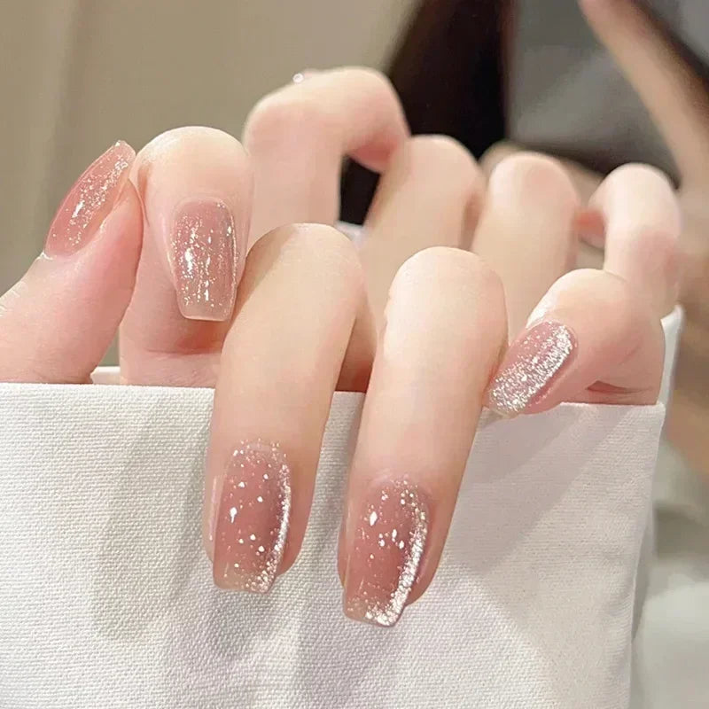Qsezeny French Tip Press On Nails — Short Coffin Style Frosted Fake Nails